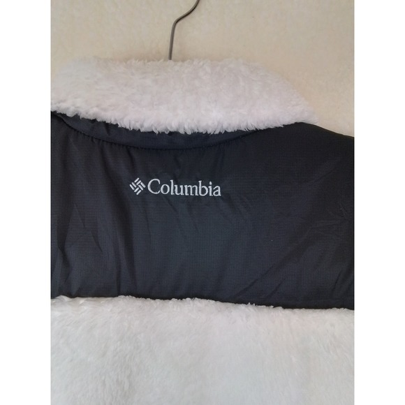 Columbia Womens Vest Sz M Full Zip Sherpa Fleece Lined White Black Color block - Picture 8 of 11